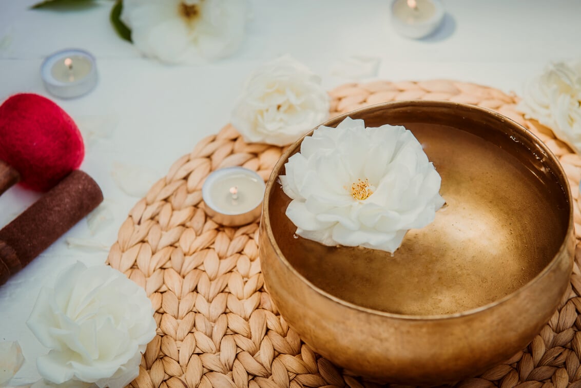 Rose Floating on a Tibetan Singing Bowl